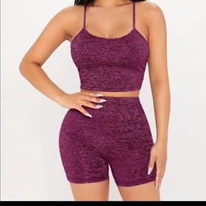 Solid crop top with matching biker shorts